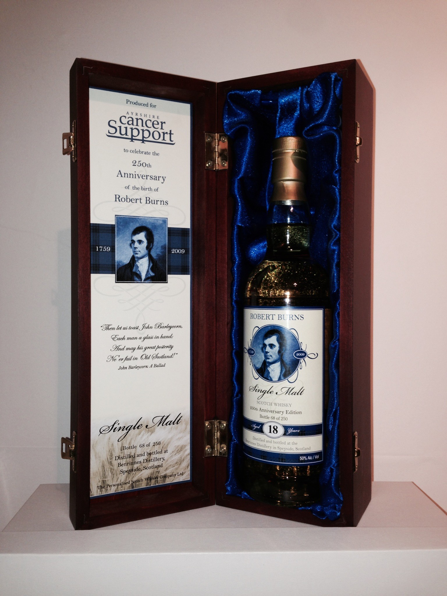 ROBERT BURNS BENRINNES 18 year old ANNIVERSARY SPEYSIDE MALT